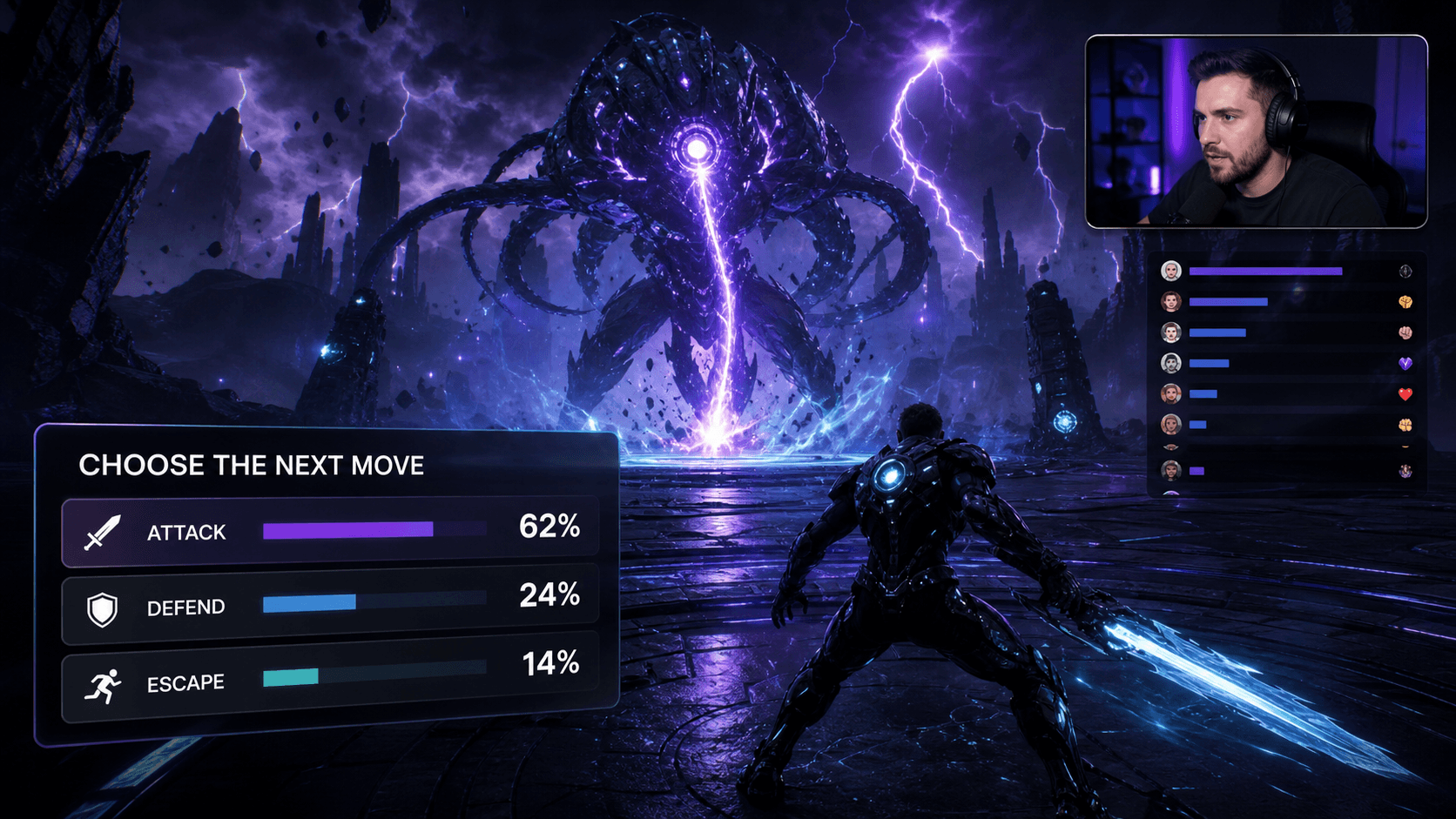 Live chat voting in an interactive poll during a livestream