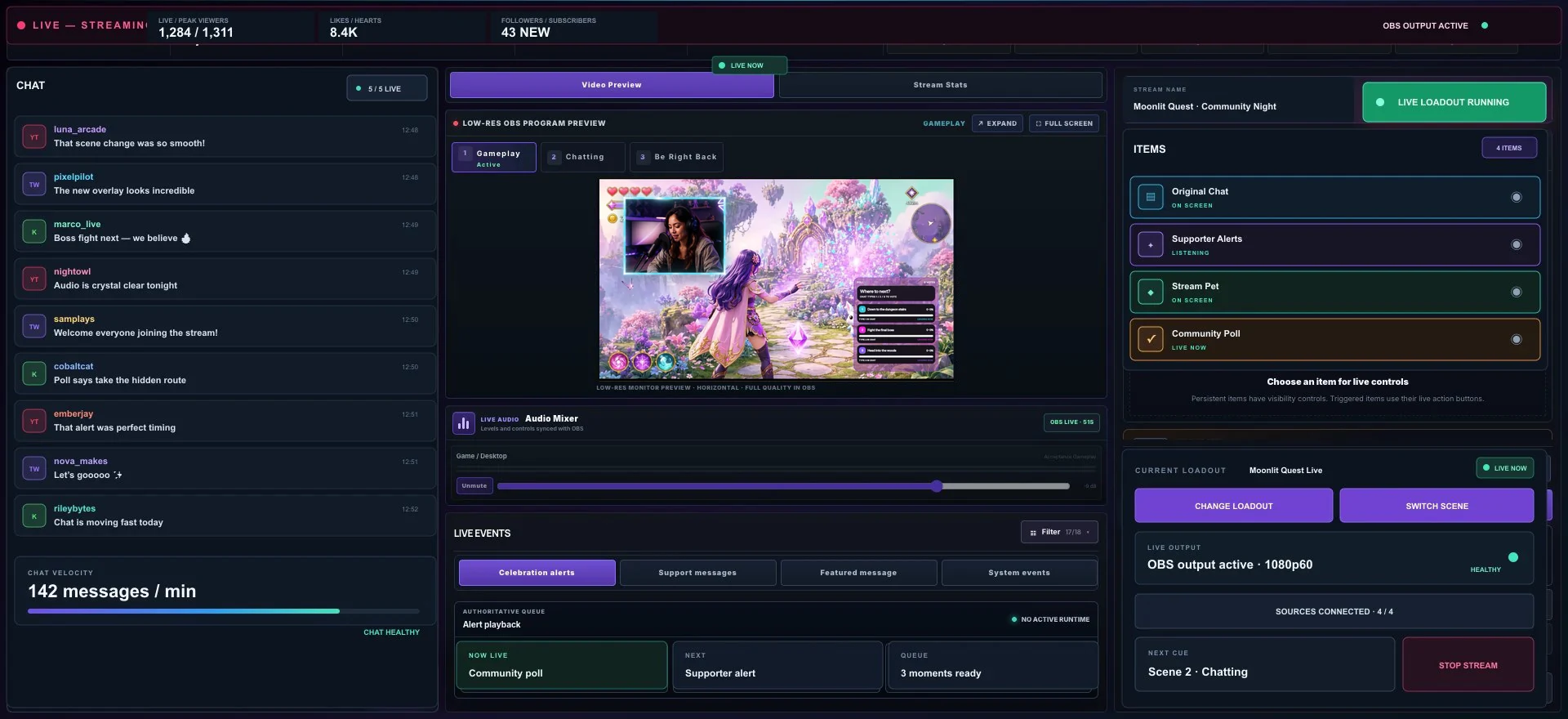 The Stream Rituals Command Centre interface